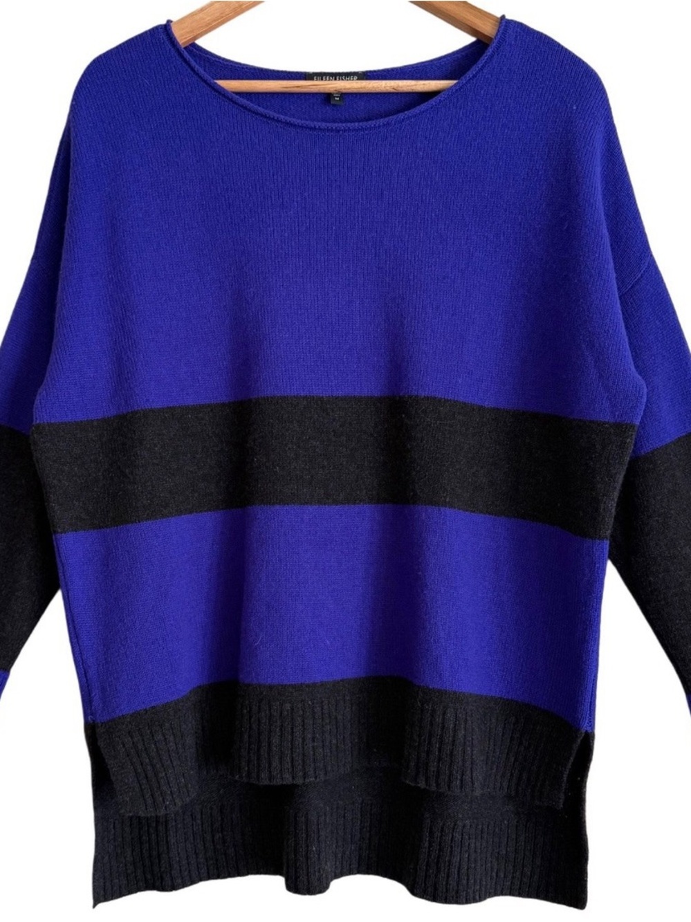 EILEEN FISHER Yak Wool Blend Preppy‎ Oversized Colorblock Lightweight Sweater M